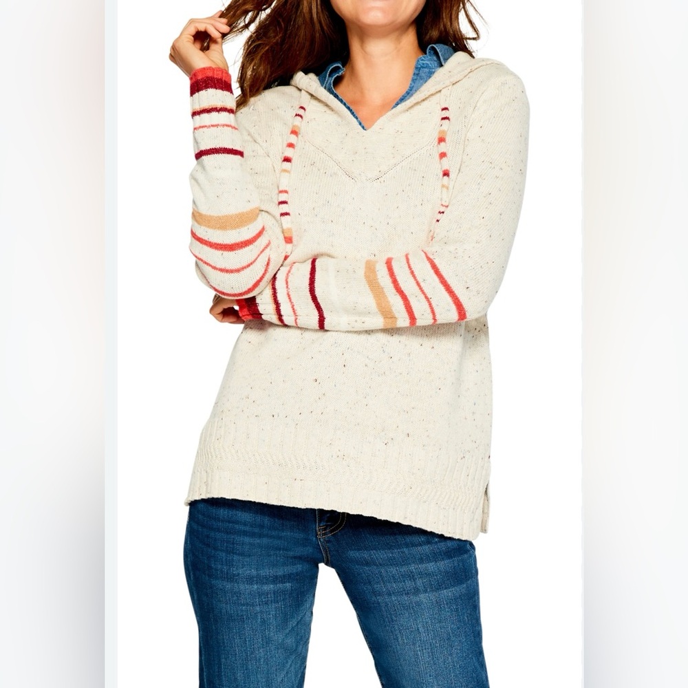 Nic + Zoe Womans Winter Sunset Hooded Sweater Cream Cozy Soft Knit Size 1X